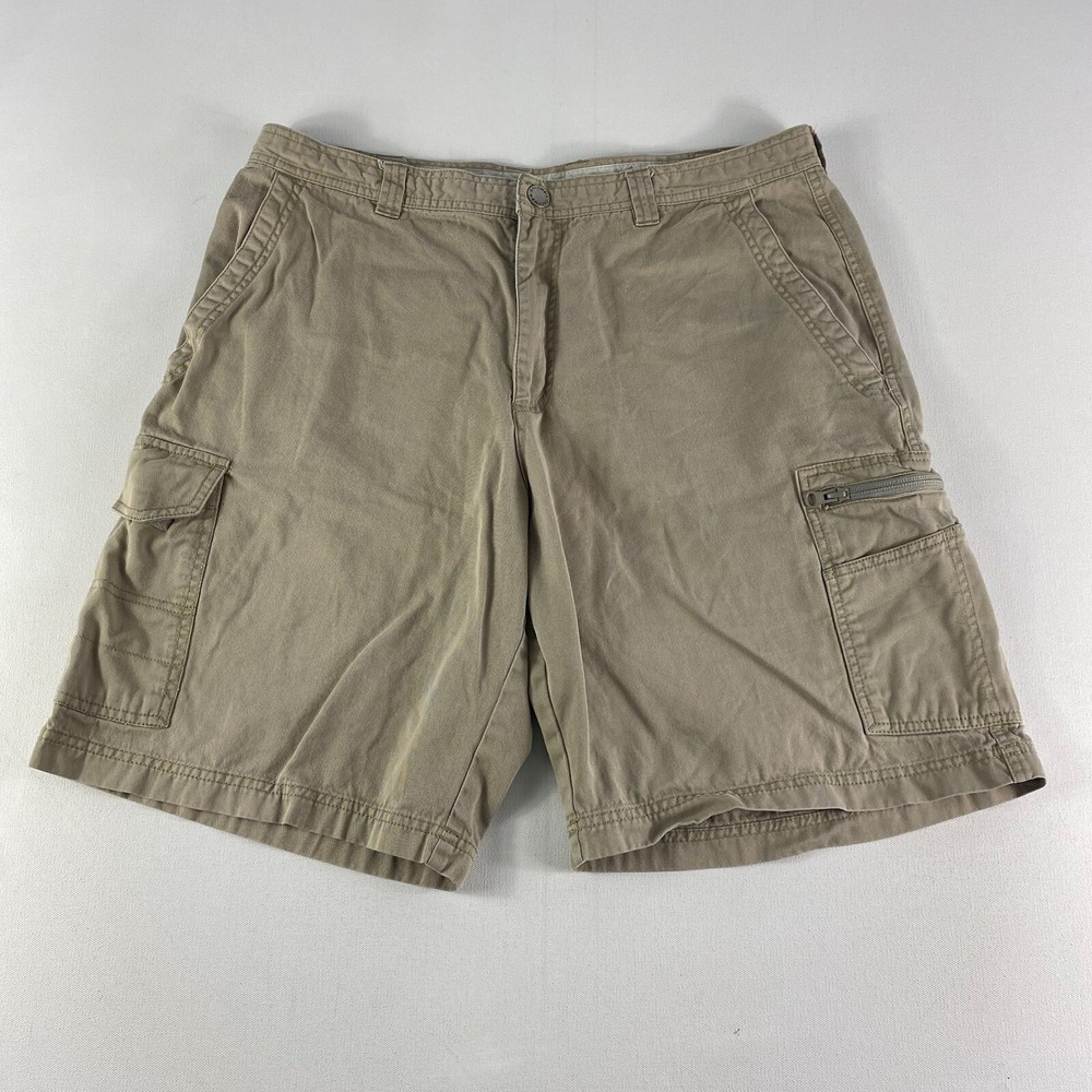 Columbia Cargo Shorts Men's 32 Brown Fishing Cotton Twill Safari 10" Inseam